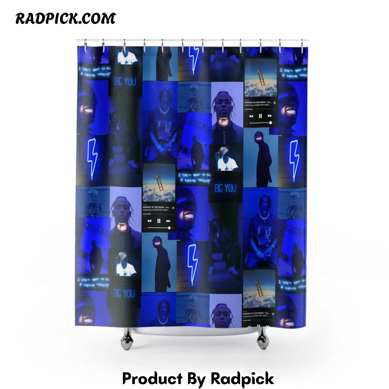 Travis scott blue aesthetic collage shower curtain rp38752